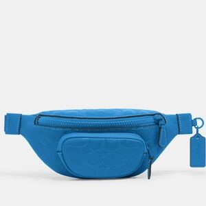 COACH Genuine Leather Logo Embossed Belt Bag - Color Teal Blue